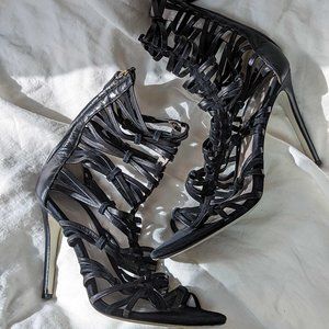 Jason Wu Modern Black Calfskin Leather & Suede Heels Contemporary Designer Sz 41